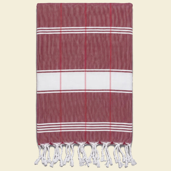 organic hamamdoek biokatoen bordeaux wit - op kleur