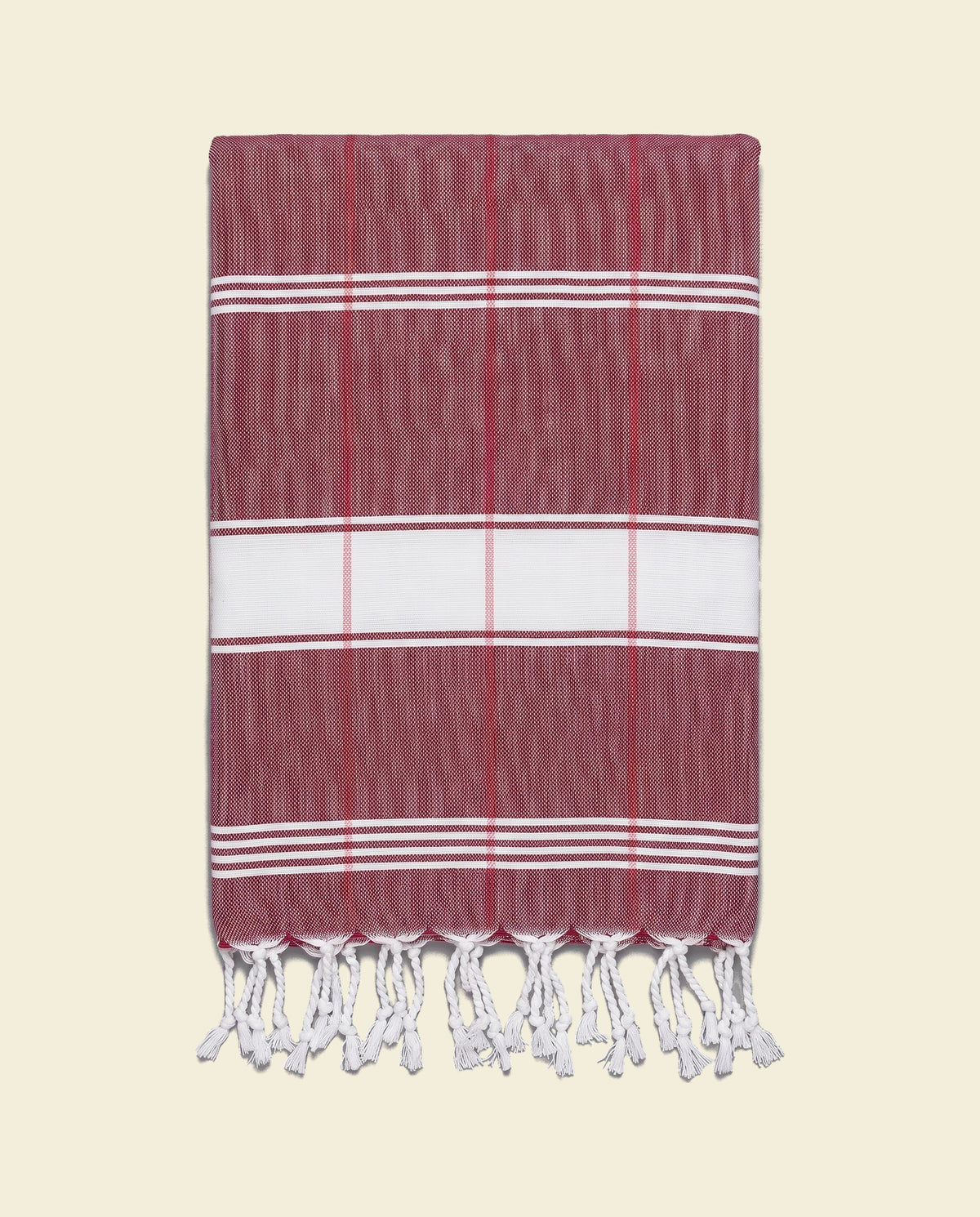 organic hamamdoek biokatoen bordeaux wit - op kleur