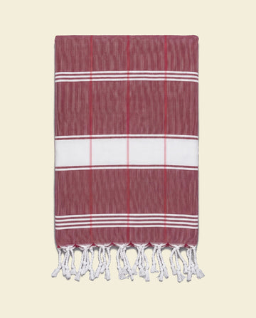 organic hamamdoek biokatoen bordeaux wit - op kleur