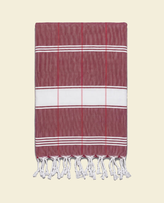 organic hamamdoek biokatoen bordeaux wit - op kleur