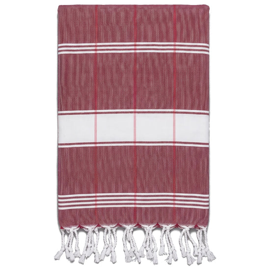 organic hamamdoek biokatoen bordeaux wit - vrijstaand