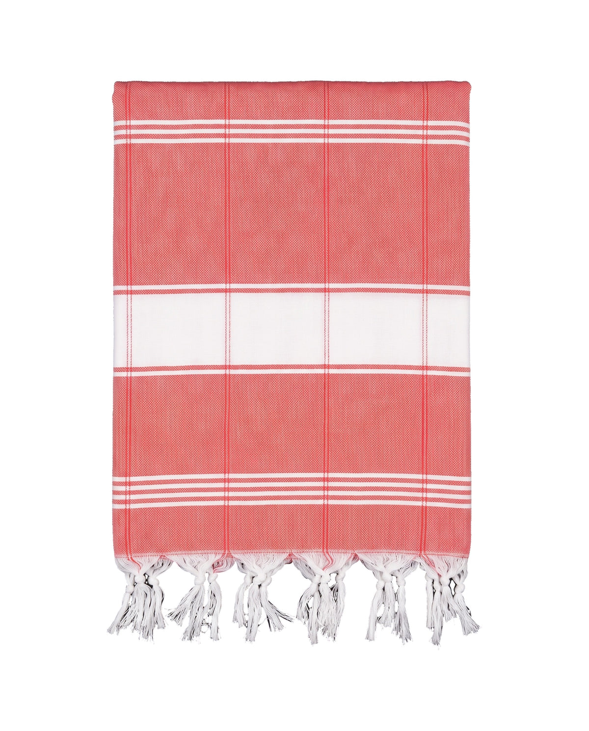 organic hamamdoek biokatoen koraalrood wit - vrijstaand