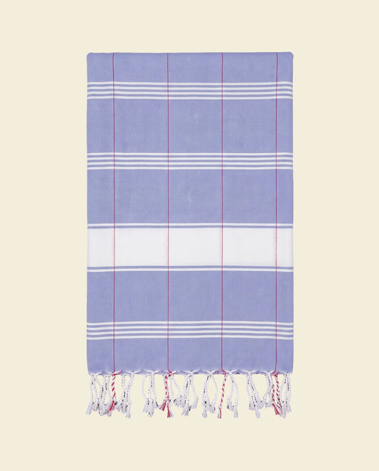 organic hamamdoek biokatoen lavendelblauw wit - op kleur