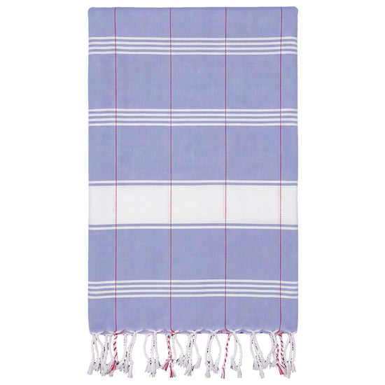 organic hamamdoek biokatoen lavendelblauw wit - vrijstaand