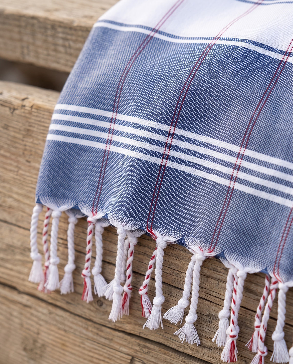 organic hamamdoek biokatoen marineblauw wit - detail