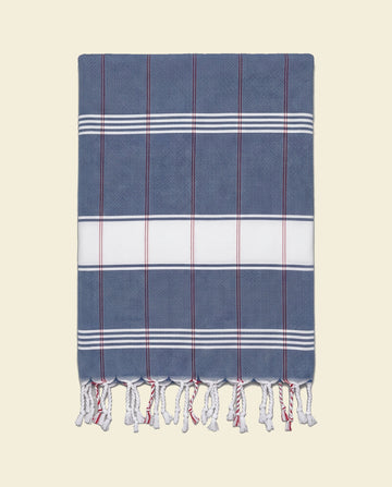 organic hamamdoek biokatoen marineblauw wit - op kleur