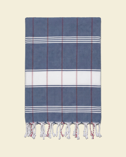 organic hamamdoek biokatoen marineblauw wit - op kleur