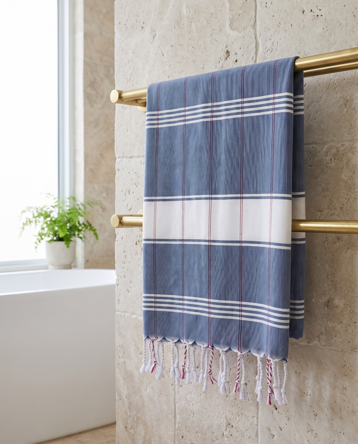 organic hamamdoek biokatoen marineblauw wit - sfeer