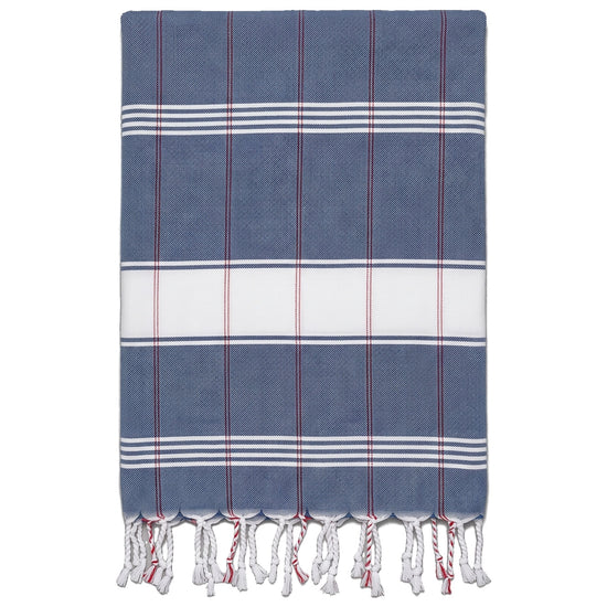 organic hamamdoek biokatoen marineblauw wit - vrijstaand
