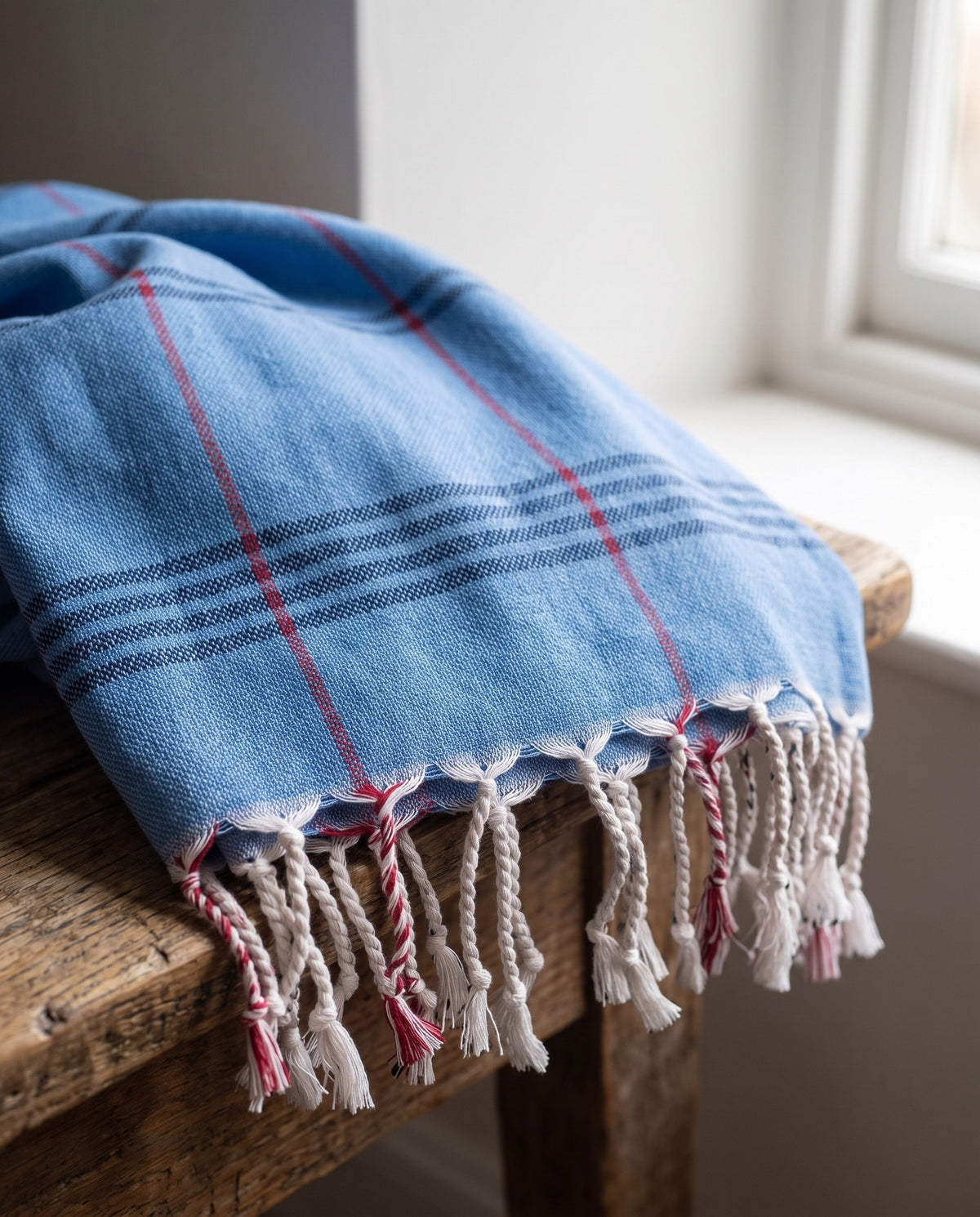 organic hamamdoek biokatoen mediteraanblauw - detail