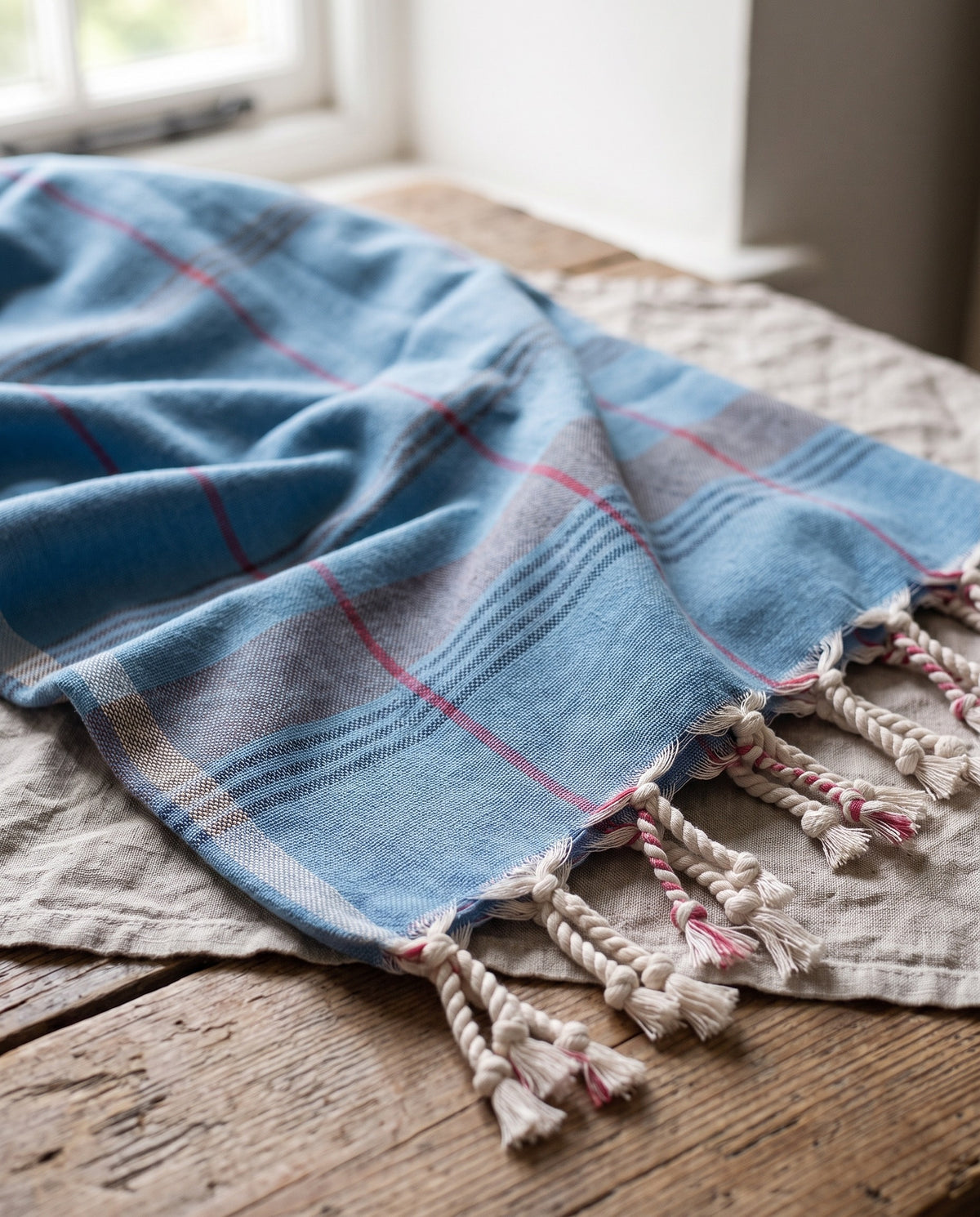 organic hamamdoek biokatoen oceaanblauw - detail