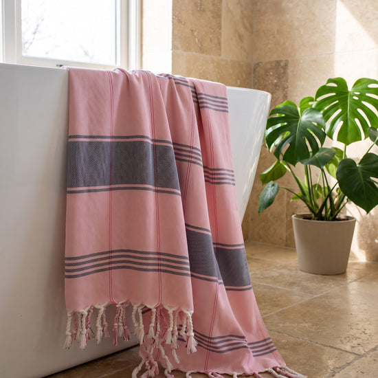 organic hamamdoek biokatoen poederroze - sfeer