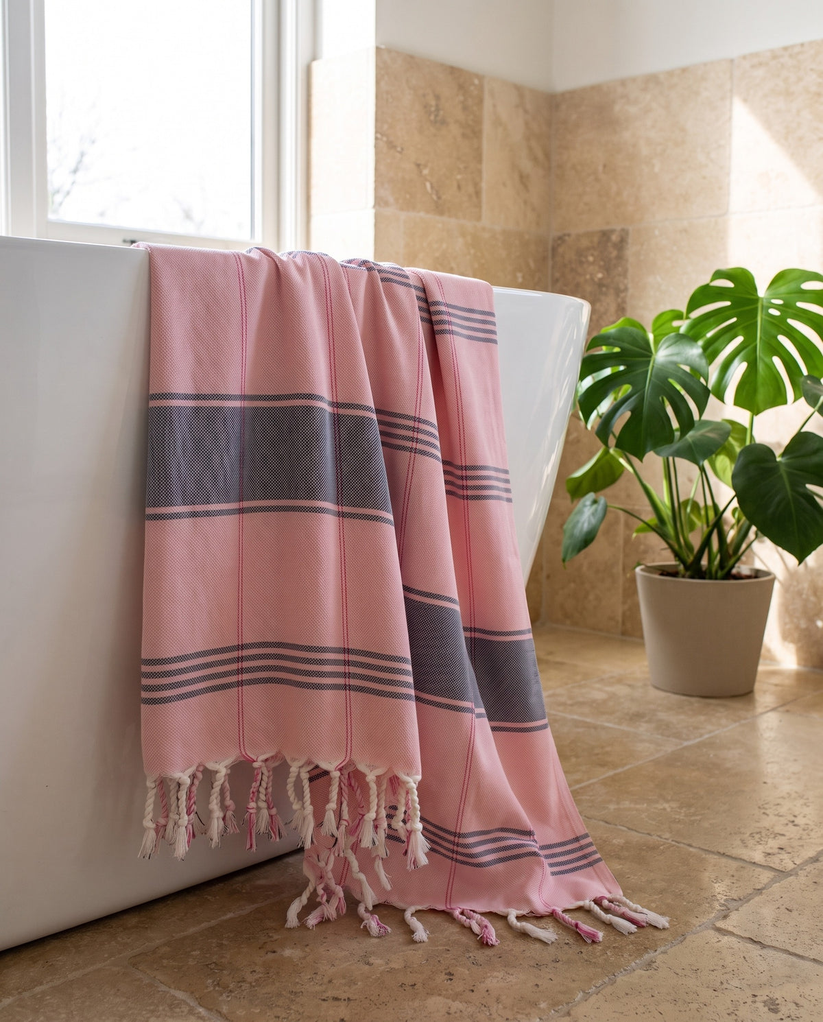 organic hamamdoek biokatoen poederroze - sfeer