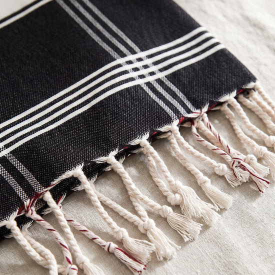 organic hamamdoek biokatoen zwart wit - detail