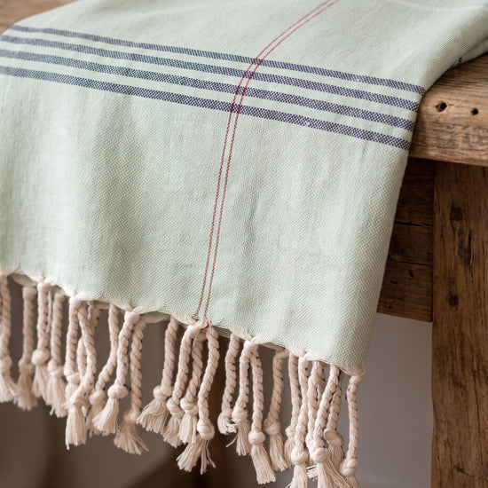 organic hamamdoek lichtgroen geruit - detail