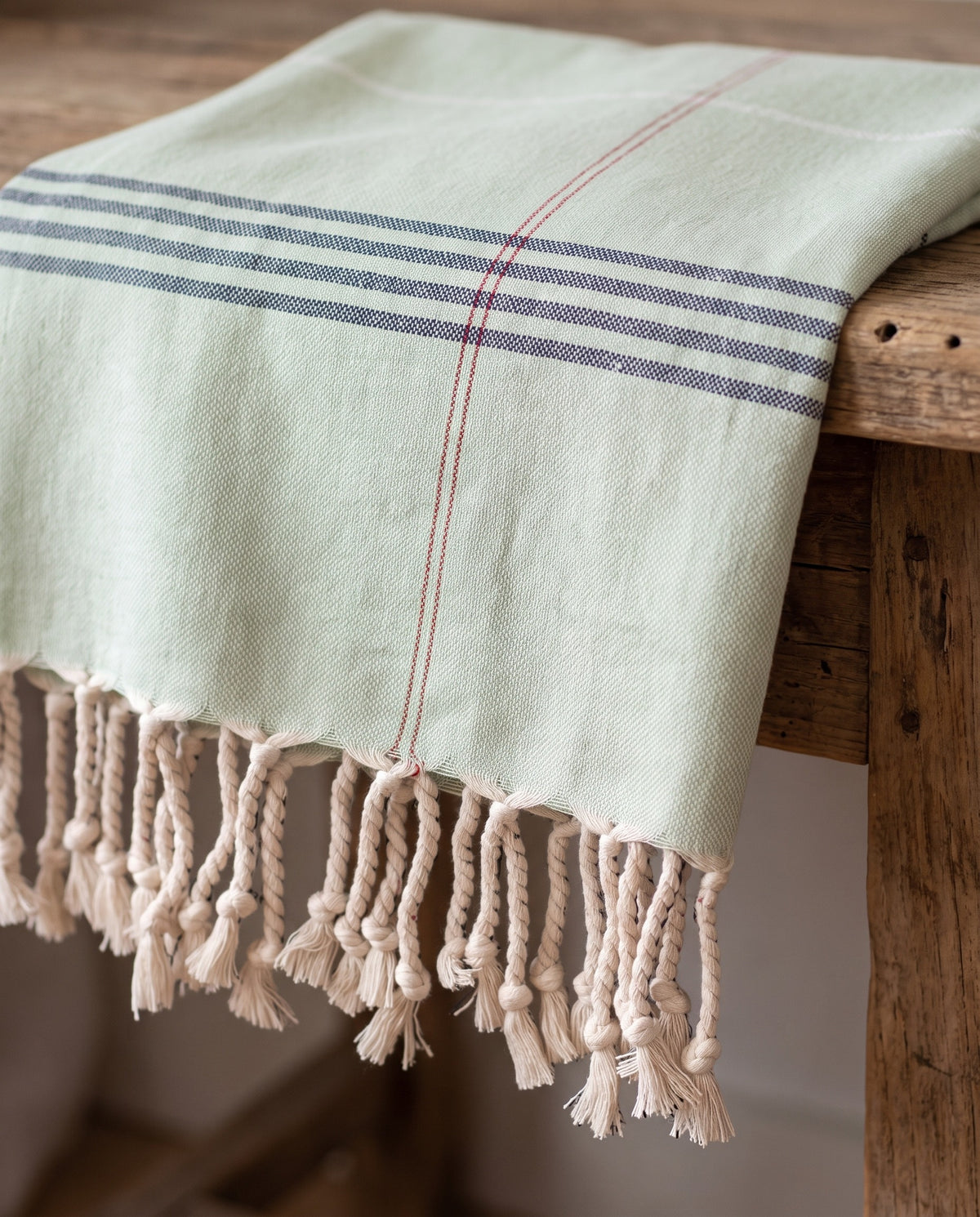 organic hamamdoek lichtgroen geruit - detail