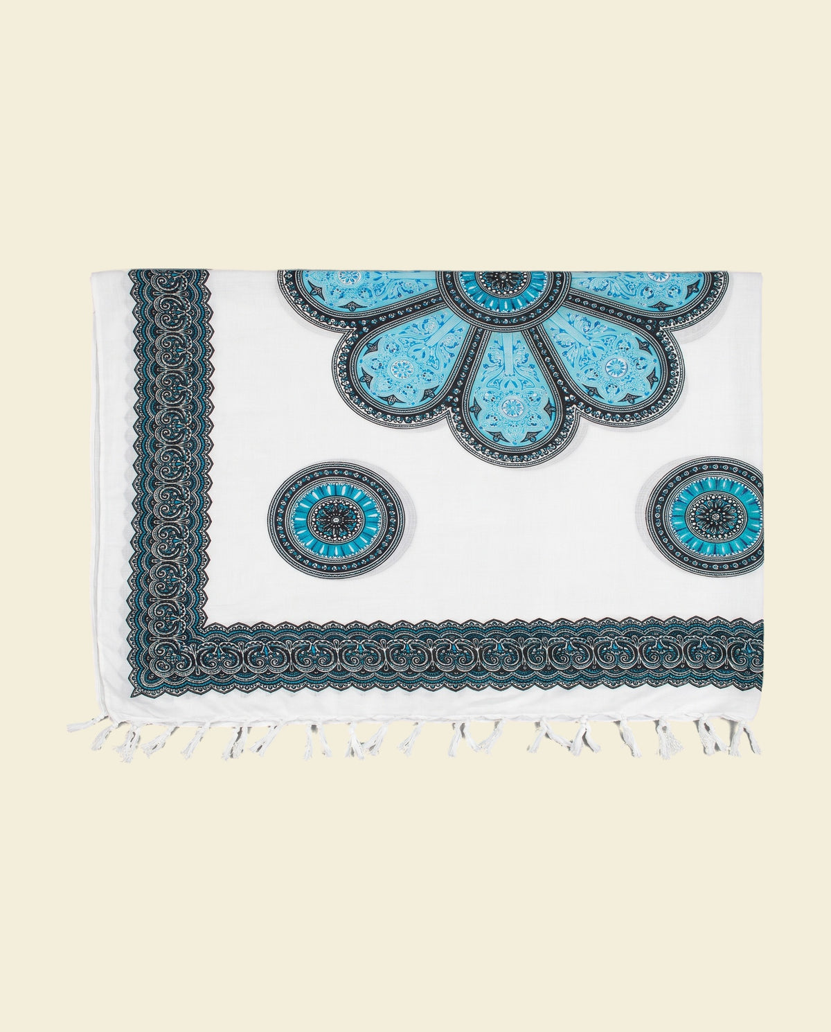 Pareo Flower white/aqua - blue/black - op kleur