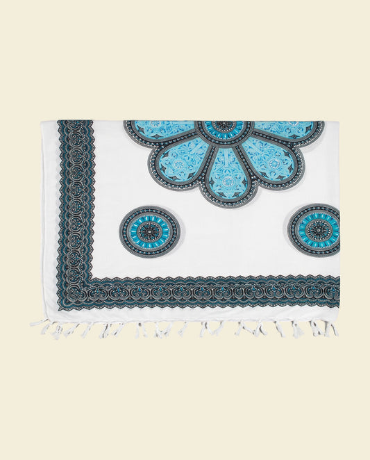 Pareo Flower white/aqua - blue/black - op kleur