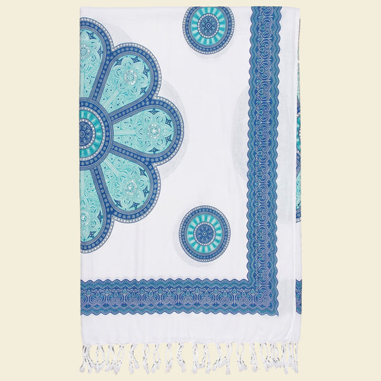 Pareo Flower white turquoise blue - op kleur