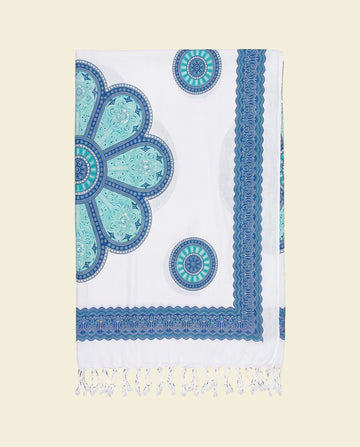 Pareo Flower white turquoise blue - op kleur