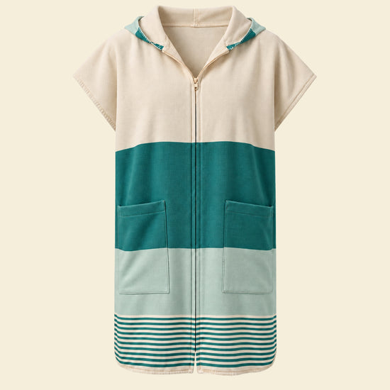 Saunaponcho met rits in emerald mint op kleur