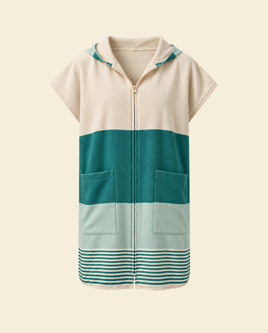 Saunaponcho met rits in emerald mint op kleur