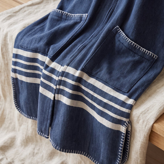 sauna en strandponcho met rits navy - detail
