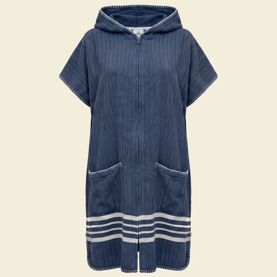 sauna en strandponcho met rits navy - op kleur