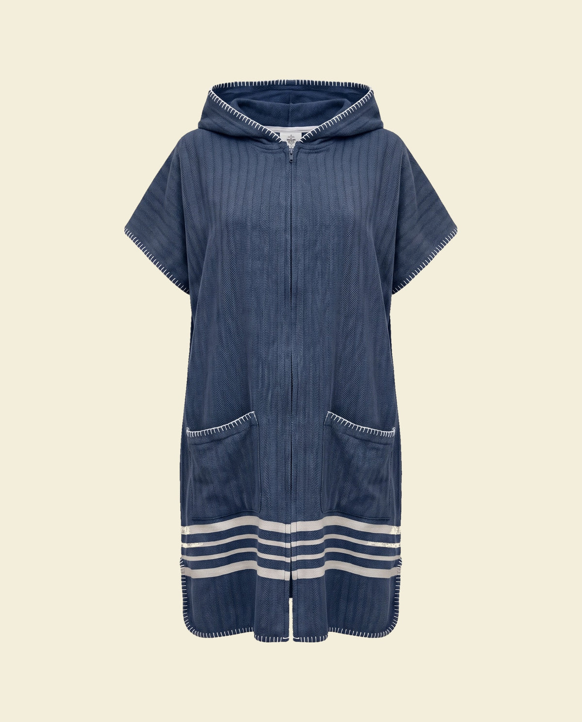 sauna en strandponcho met rits navy - op kleur