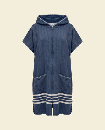 sauna en strandponcho met rits navy - op kleur