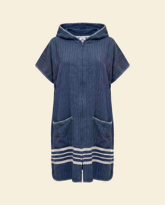sauna en strandponcho met rits navy - op kleur