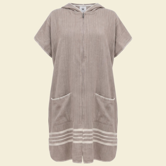 sauna poncho met rits taupe Sultan - op kleur