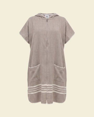 sauna poncho met rits taupe Sultan - op kleur