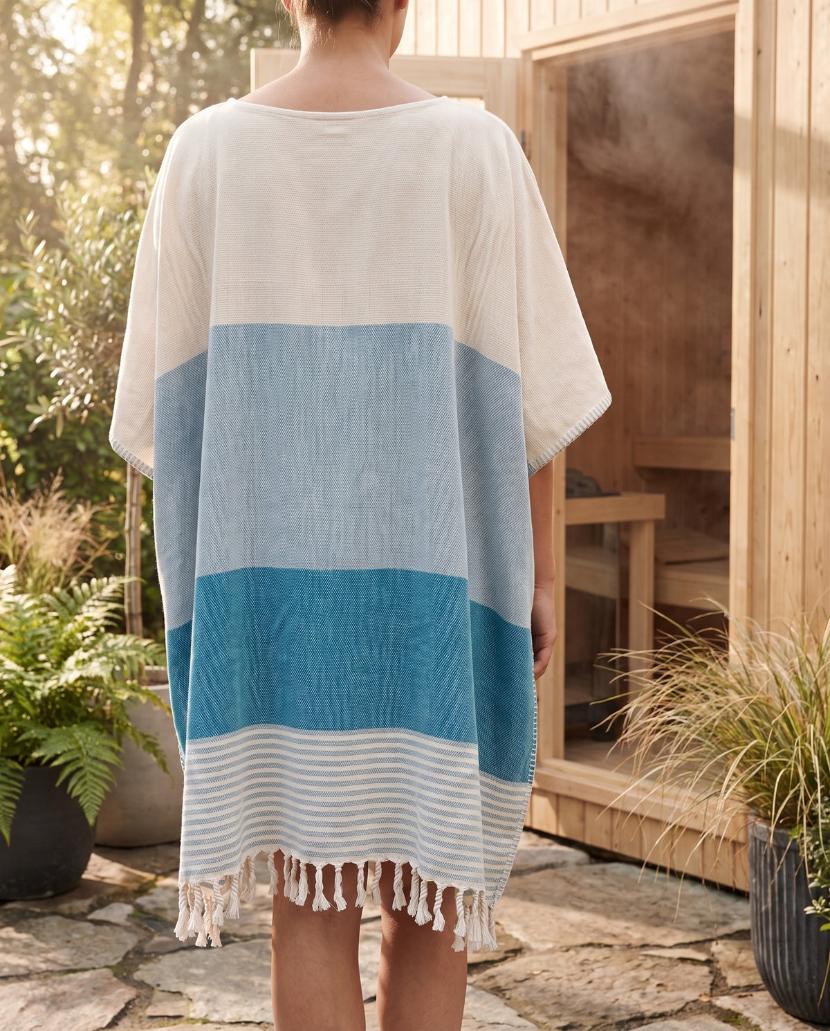 strand en sauna tuniek Sultan light blue petrol - sfeer