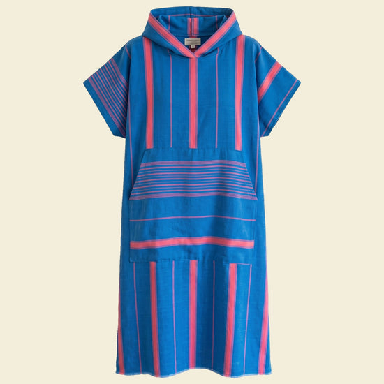 Strand en saunaponcho mediteraanblauw/zuurstokroze - op kleur