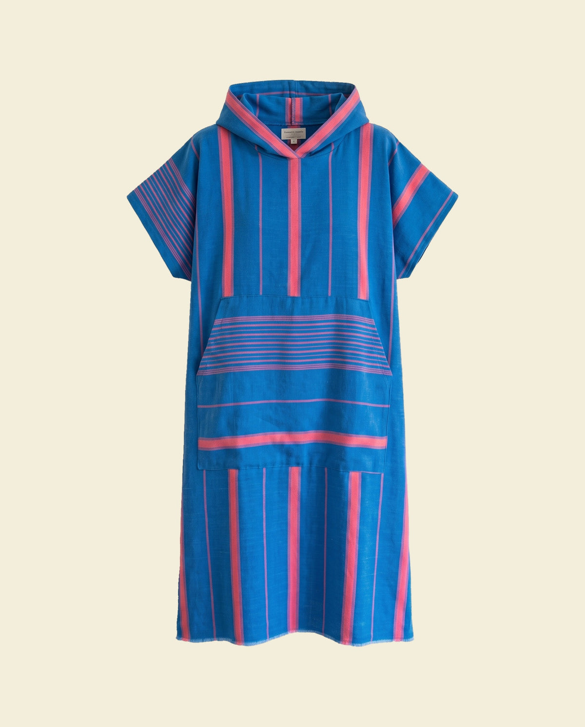 Strand en saunaponcho mediteraanblauw/zuurstokroze - op kleur