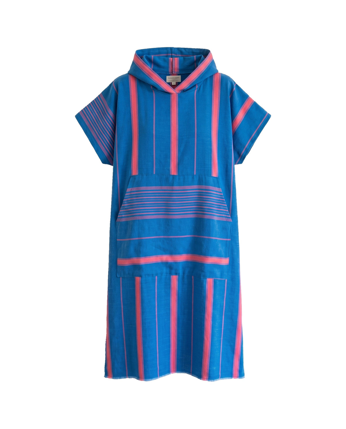 Strand en saunaponcho mediteraanblauw/zuurstokroze - vrijstaand