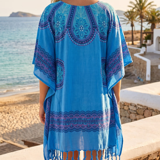 strandtuniek Flower 2 shades of blue - sfeer