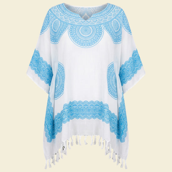 strandtuniek Flower white light blue - op kleur