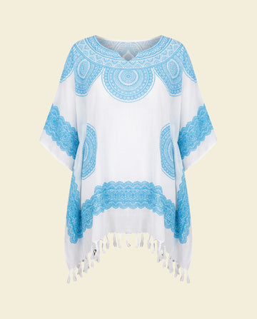 strandtuniek Flower white light blue - op kleur