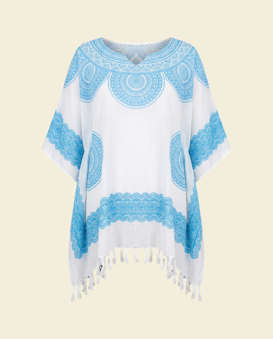 strandtuniek Flower white light blue - op kleur