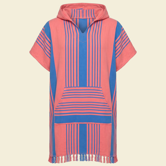 surf en zwemponcho koraalrood/mediteraanblauw - op kleur
