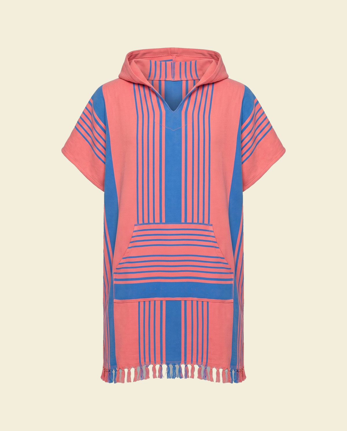 surf en zwemponcho koraalrood/mediteraanblauw - op kleur