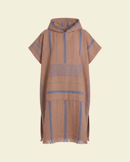 Surf en zwemponcho voor volwassenen bruin/marineblauw - onesize - op kleur