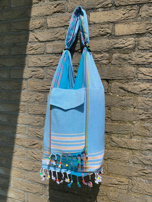 Kikoy beach bag light blue