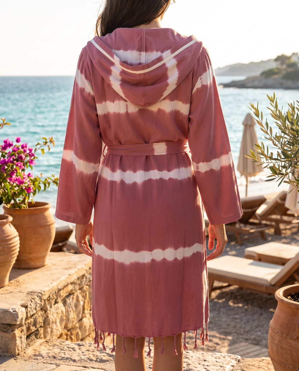 tie dye badjas dusty rose - sfeer