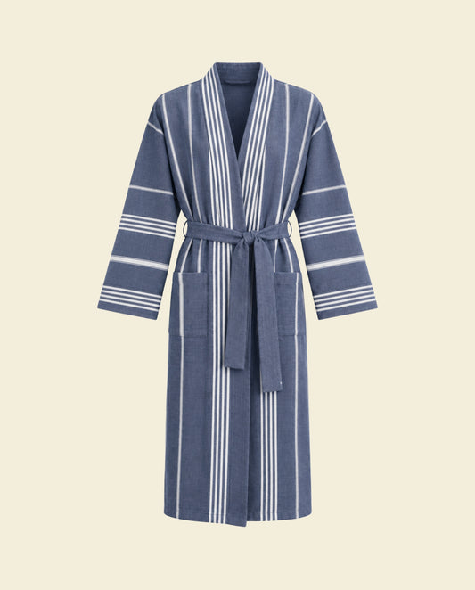 Hamam badjas marineblauw vooraanzicht - op kleur