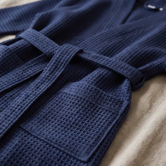 wafel kimono badjas navy - detail