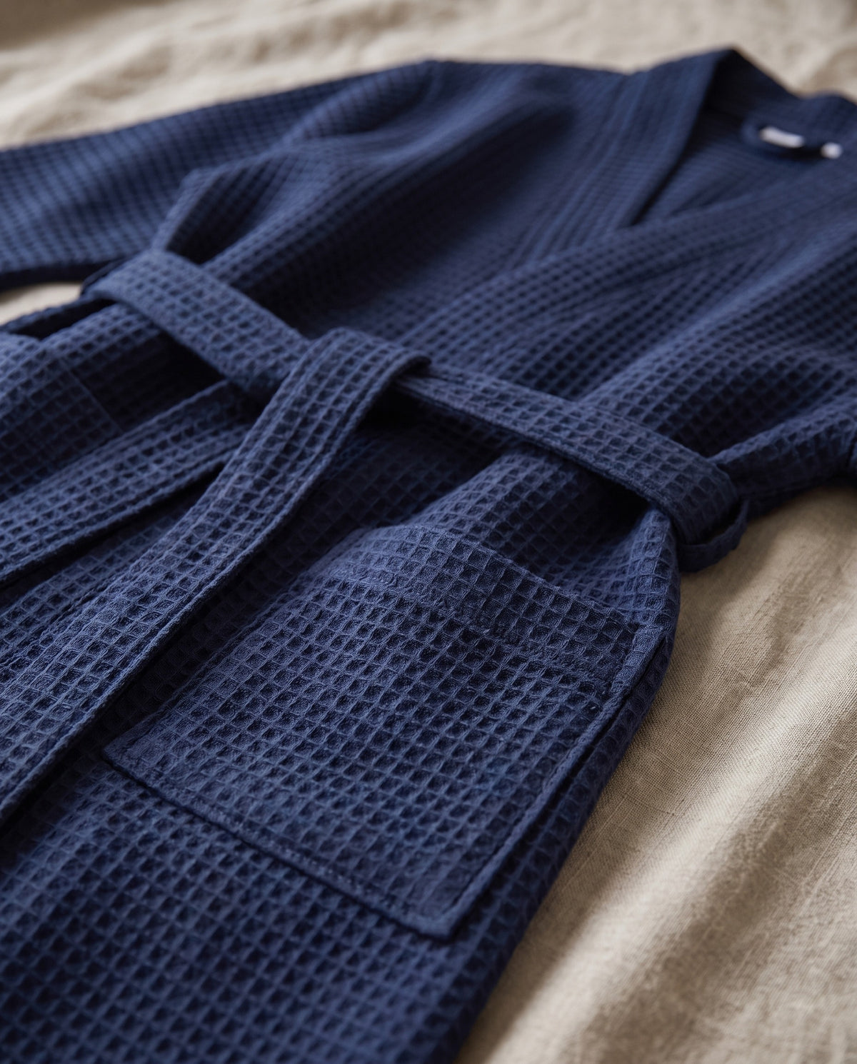 wafel kimono badjas navy - detail