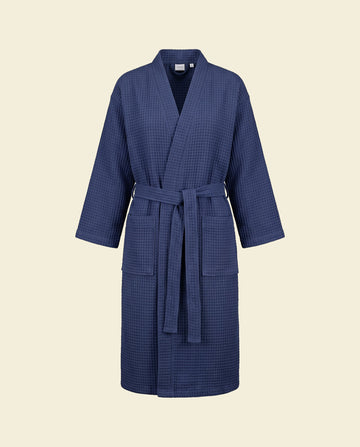 wafel kimono badjas navy - op kleur